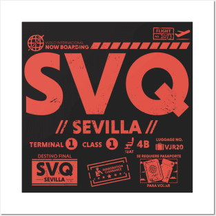 Vintage Sevilla SVQ Airport Code Travel Day Retro Travel Tag Spain Posters and Art